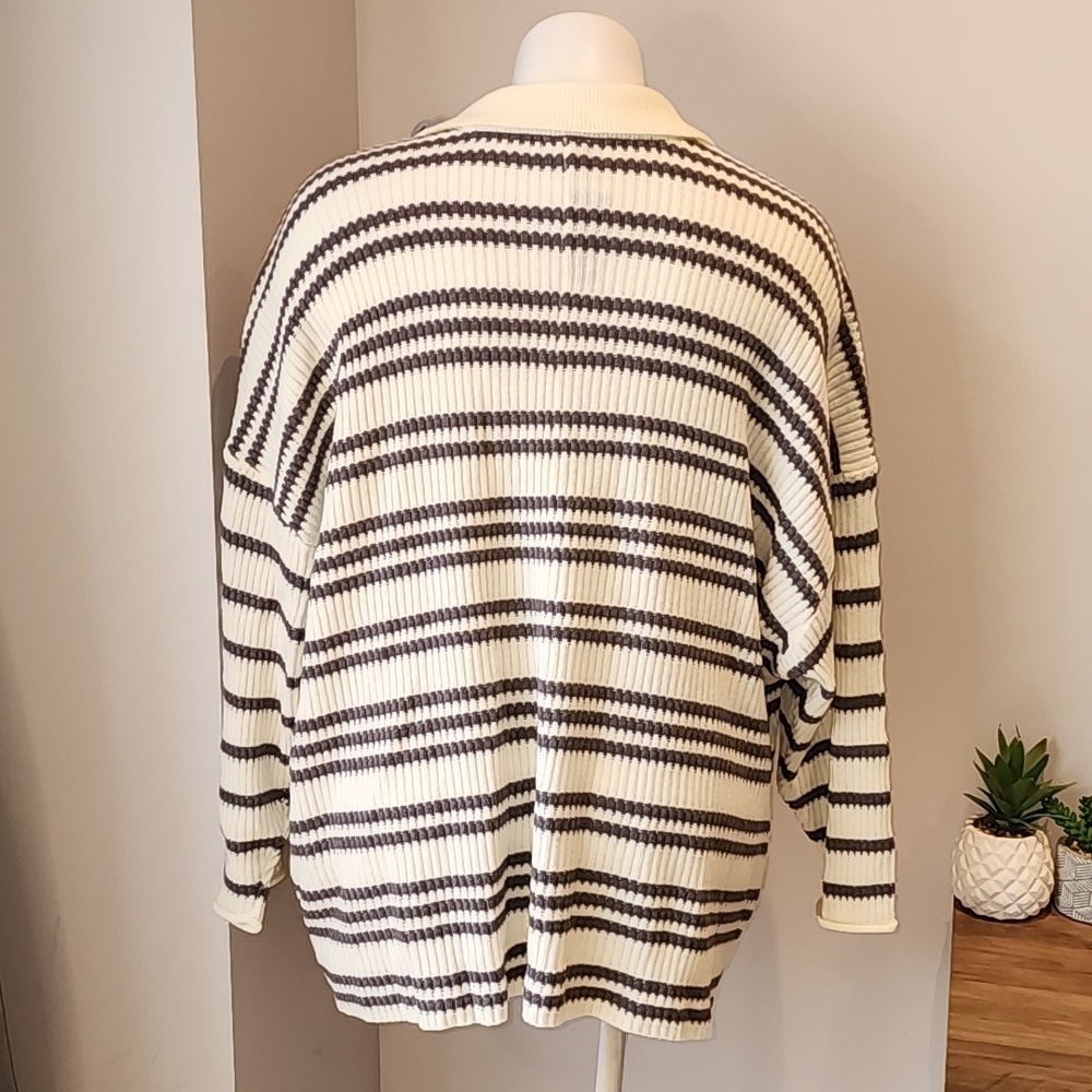 Torrid - Pullover Collared Button Front Sweater in Grey Stripe​​​​​​​​ - Picture 5 of 13